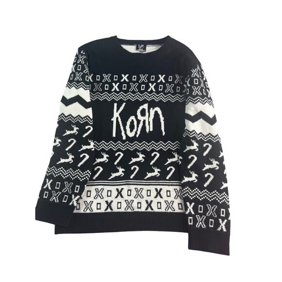 Korn Other - Korn Band Ugly Christmas Sweater Medium Black White Nu Metal Graphic Knit